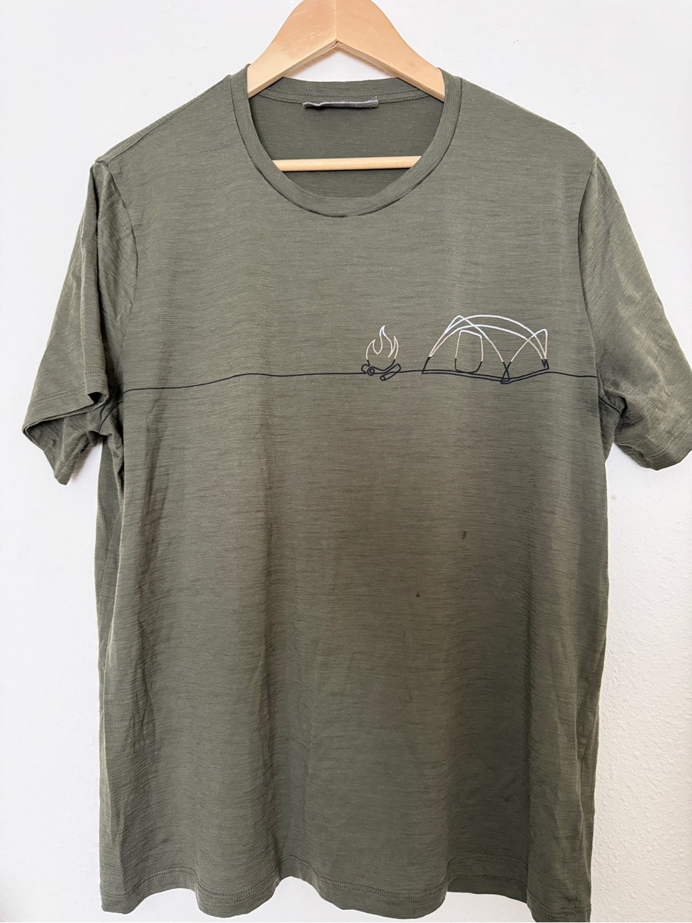 Icebreaker Olive Short Sleeve Crew with Minimal Camp Graphic